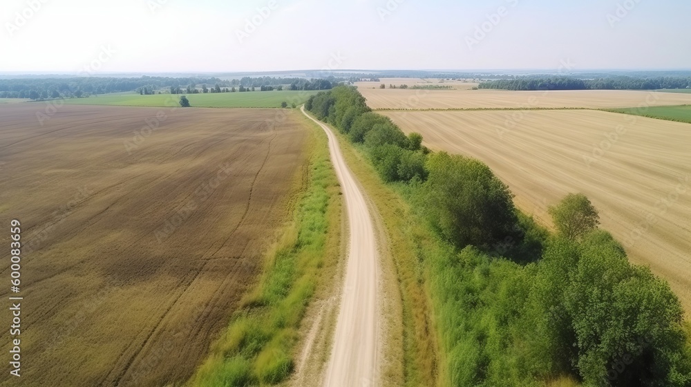 Wind airborne see - primitive road in summer. AI Generated