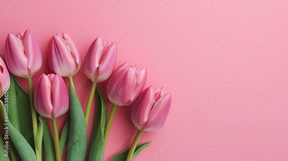 Spring tulip makes on pink foundation best see in level lay organize. AI Generated Spring tulip makes on pink foundation best see in level lay organize. AI Generated