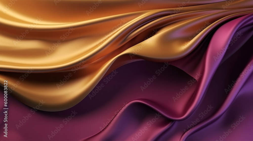 Fototapeta premium Hypothetical Establishment with Wave Shinning Gold and Purple Point Silk Surface. AI Generated