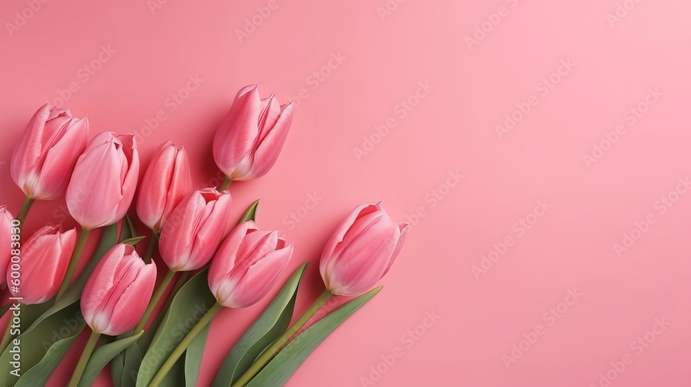Spring tulip makes on pink foundation best see in level lay organize. AI Generated Spring tulip makes on pink foundation best see in level lay organize. AI Generated