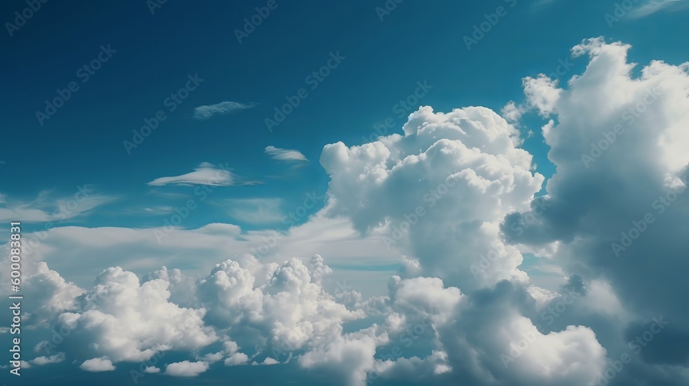 Blue sky with particular clouds. See over the clouds.summer blue sky cloud incline light white foundation. AI Generated Blue sky with particular clouds. See over the clouds.summer blue sky cloud incline light white foundation. AI Generated