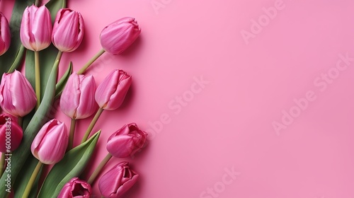 Spring tulip makes on pink establishment best see in level lay organize. AI Generated © Denys