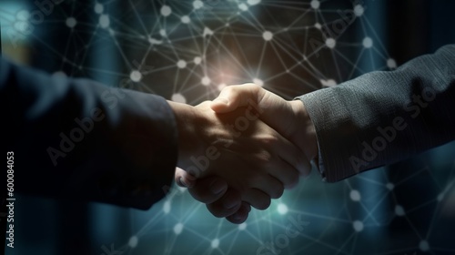 Crypto commerce handshake on back triumph and cash progress asset establishment. AI Generated