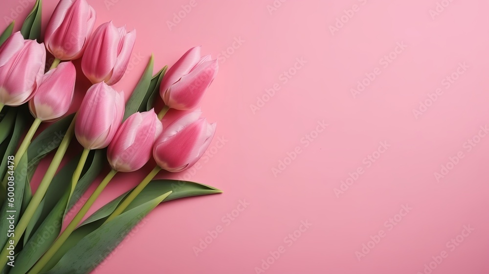 Spring tulip makes on pink establishment best see in level lay organize. AI Generated Spring tulip makes on pink establishment best see in level lay organize. AI Generated