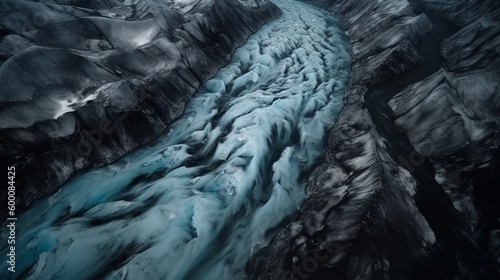 A chilly conduit from over. Ethereal photo of the stream streams from Icelandic chilly masses. AI Generated