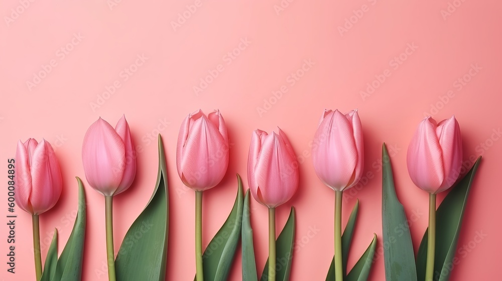 Spring tulip makes on pink foundation best see in level lay organize. AI Generated Spring tulip makes on pink foundation best see in level lay organize. AI Generated