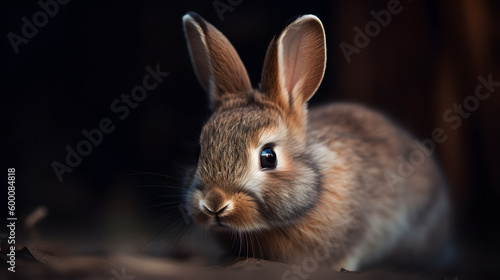 Eyes and Whiskers: A Detail-Oriented Close-Up of a Domesticated Rabbit Isolated on Black Background © TimeaPeter