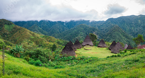 panoramic view of wae rebo village, indonesia photo