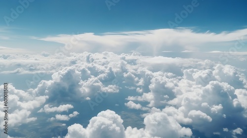 Blue sky with particular clouds. See over the clouds.summer blue sky cloud incline light white foundation. AI Generated © Denys