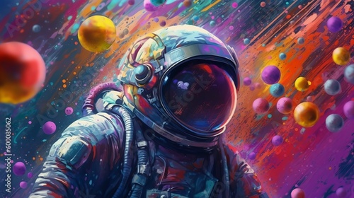 Overpowering delineate of an space pioneer in a colorful bubbles universe on a unmistakable planet. AI Generated