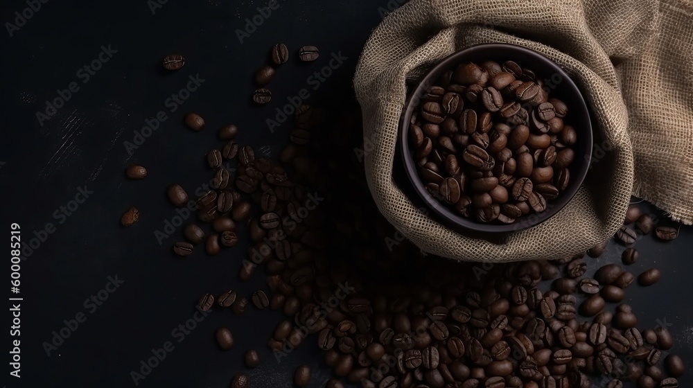 Beat see of Holder of coffee and coffee beans in a plunder on dim establishment. AI Generated Beat see of Holder of coffee and coffee beans in a plunder on dim establishment. AI Generated
