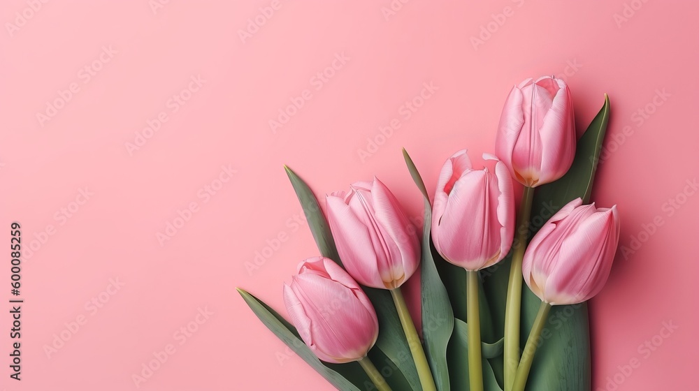 Spring tulip makes on pink establishment best see in level lay organize. AI Generated Spring tulip makes on pink establishment best see in level lay organize. AI Generated