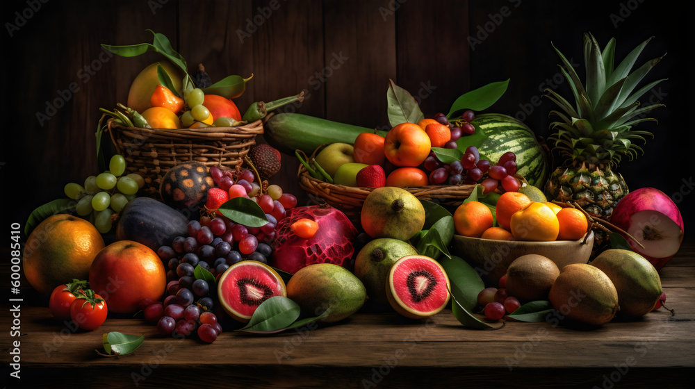 fruits and vegetables on wooden table
