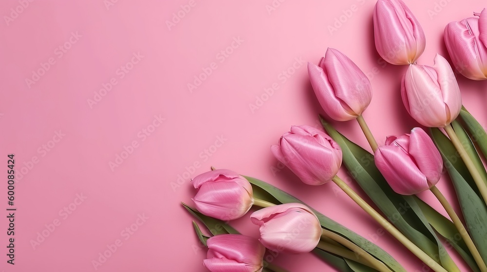 Spring tulip makes on pink establishment best see in level lay organize. AI Generated Spring tulip makes on pink establishment best see in level lay organize. AI Generated