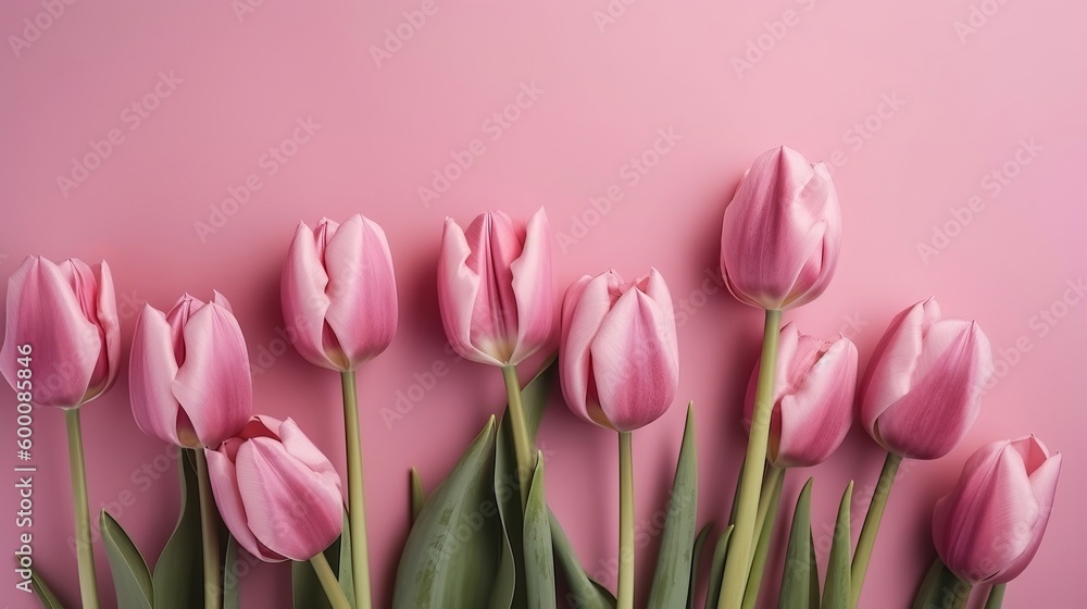 Spring tulip makes on pink establishment best see in level lay organize. AI Generated Spring tulip makes on pink establishment best see in level lay organize. AI Generated