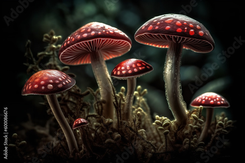 Toadstools togehter Generative AI photo