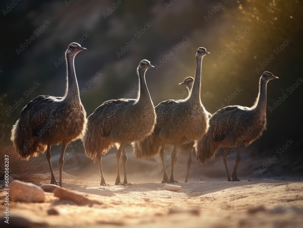 Fototapeta premium Group of Ostrich in natural habitat (generative AI)