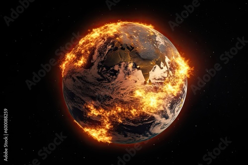 Burning earth or globe, for environmental protection and climate change concepts, digital illustration.