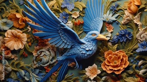 Wallpaper Mural Blue bird with flowery background Generative ai Torontodigital.ca