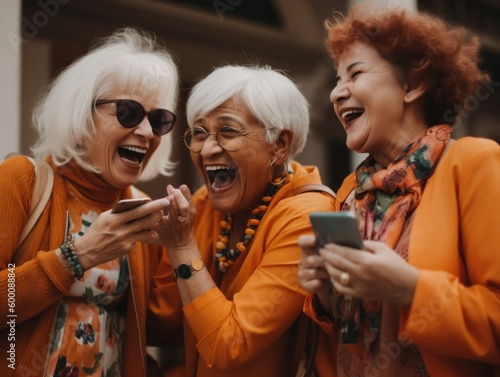 Modern Aging.  A candid shot of a group of senior women laughing and enjoying each other's company. Generative AI