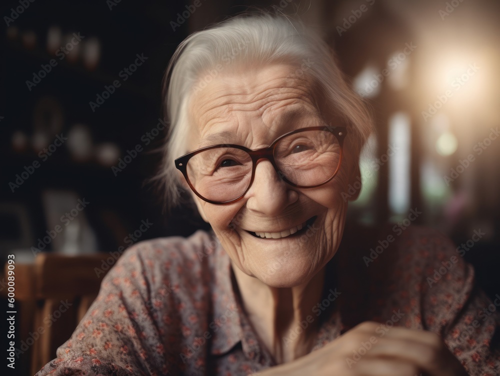 Modern Aging. Close - up portrait of an elderly woman smiling as she uses a tablet computer to video chat with her family. Generative AI Modern Aging. Close - up portrait of an elderly woman smiling as she uses a tablet computer to video chat with her family. Generative AI