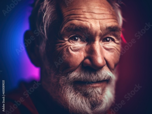 Modern Aging. A striking close-up of a senior man's face as he enjoys his workout. Generative AI