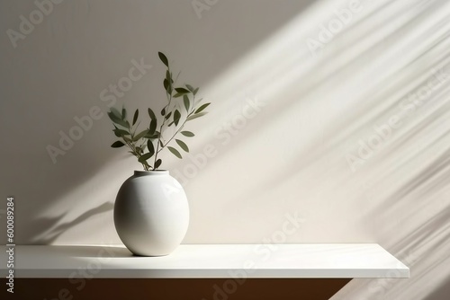 white vase with flowers on the table. Genarative ai