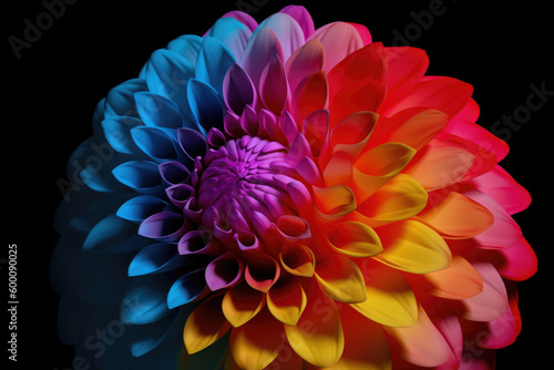 Large colorful flower with a black background. Generative AI