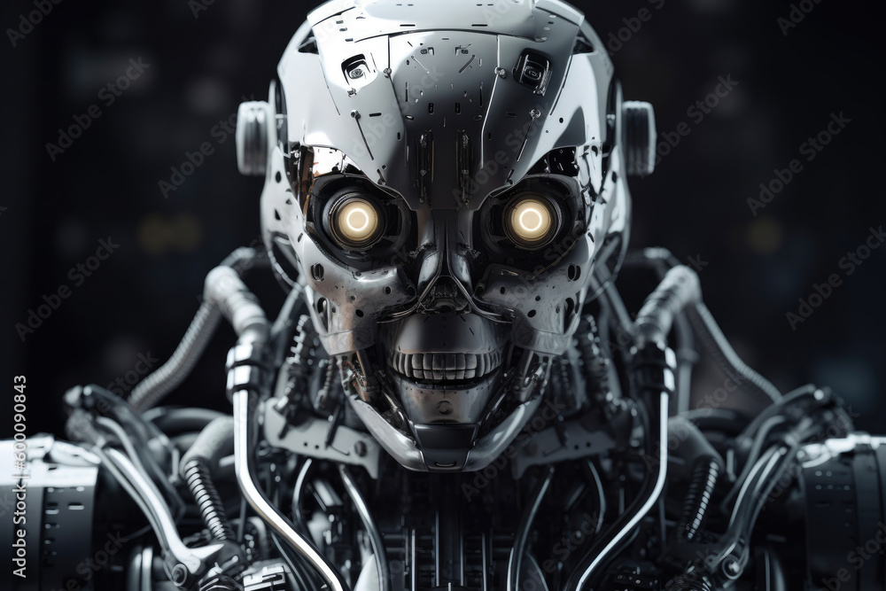 Black and white robot illustation. Generative AI Black and white robot illustation. Generative AI