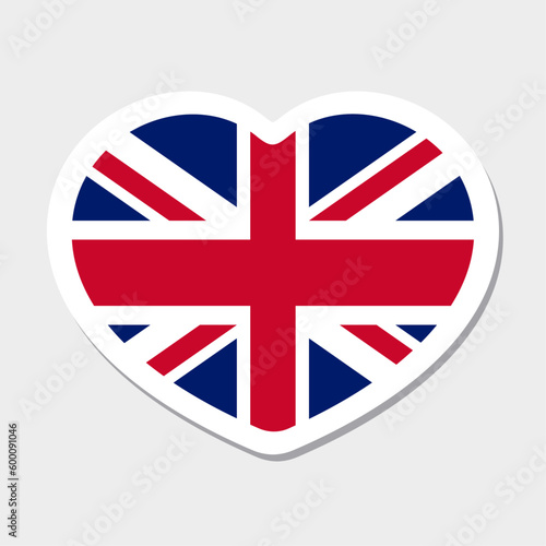 Flag of United Kingdom icon. Vector heart sticker. Best for mobile apps, UI and web design.
