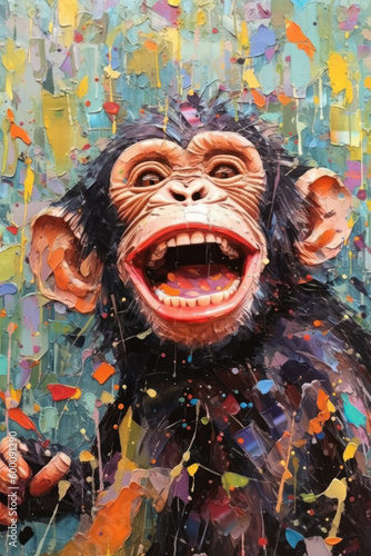 Artistic impasto style painting of a monkey