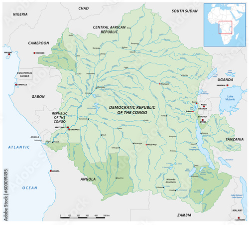 Obraz na płótnie vector map of the congo river basin w salonie