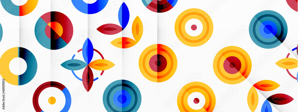 Colorful circles in a grid composition abstract background. Design for wallpaper, banner, background, landing page, wall art, invitation, prints, posters Colorful circles in a grid composition abstract background. Design for wallpaper, banner, background, landing page, wall art, invitation, prints, posters