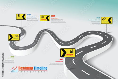 Business roadmap timeline infographic template with pointers designed for abstract background milestone modern diagram process technology digital marketing data presentation chart Vector illustration