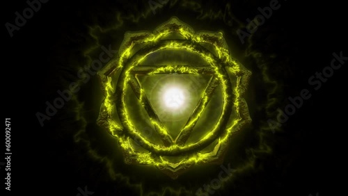 Manipura - Solar Plexus Chakra: Radiating with bright yellow energy, Manipura empowers our self-confidence, personal power, and inner fire to manifest our desires. Seamless loop. Tunnel of light photo