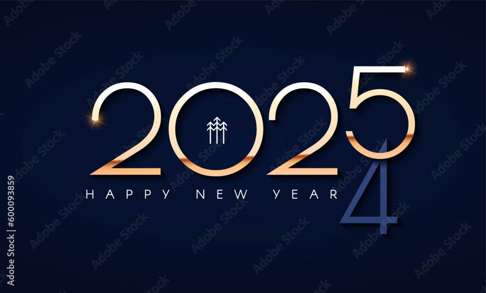 Happy new 2025 year Elegant gold text with light. Minimal text template Stock Vector Adobe Stock
