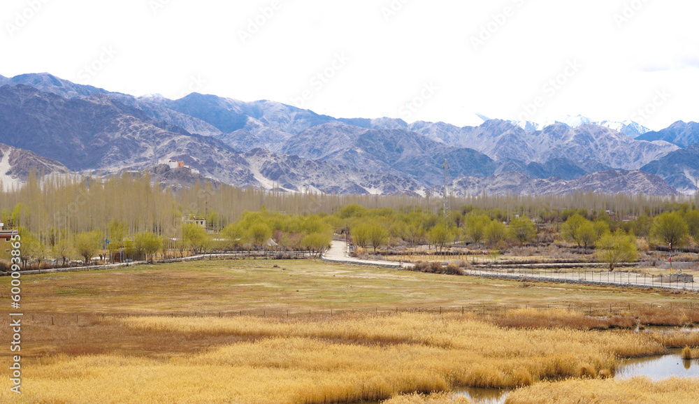 Scenic high altitude mountain road at Ladakh India with view of the Himalayan mountain range. Scenic high altitude mountain road at Ladakh India with view of the Himalayan mountain range.