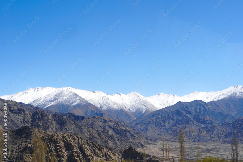 Scenic high altitude mountain road at Ladakh India with view of the Himalayan mountain range. Scenic high altitude mountain road at Ladakh India with view of the Himalayan mountain range.