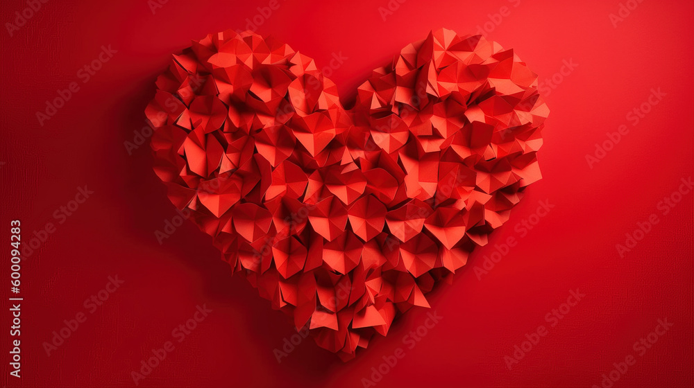 Red Heart Made of Tiny Folded Paper Hearts - Red Background - Generative AI Red Heart Made of Tiny Folded Paper Hearts - Red Background - Generative AI