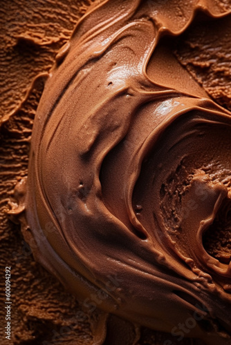 Melted chocolate ice cream macro background. Textured, Liquid, Sweet Sauce