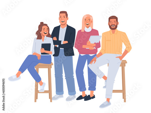 Company employees together. Business team of happy men and women
