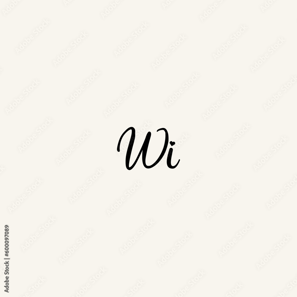 WI black line initial script concept logo design WI black line initial script concept logo design