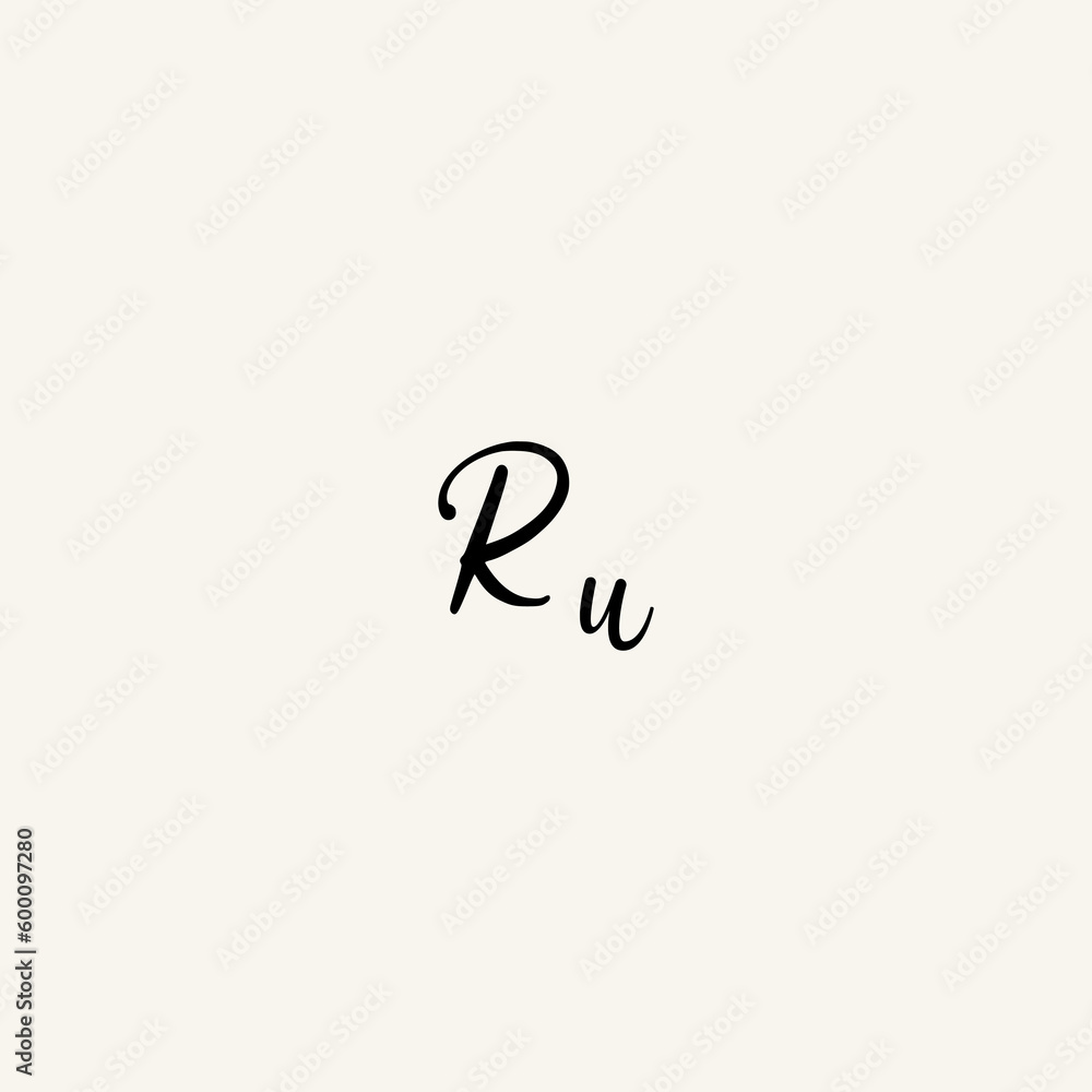 RU black line initial script concept logo design