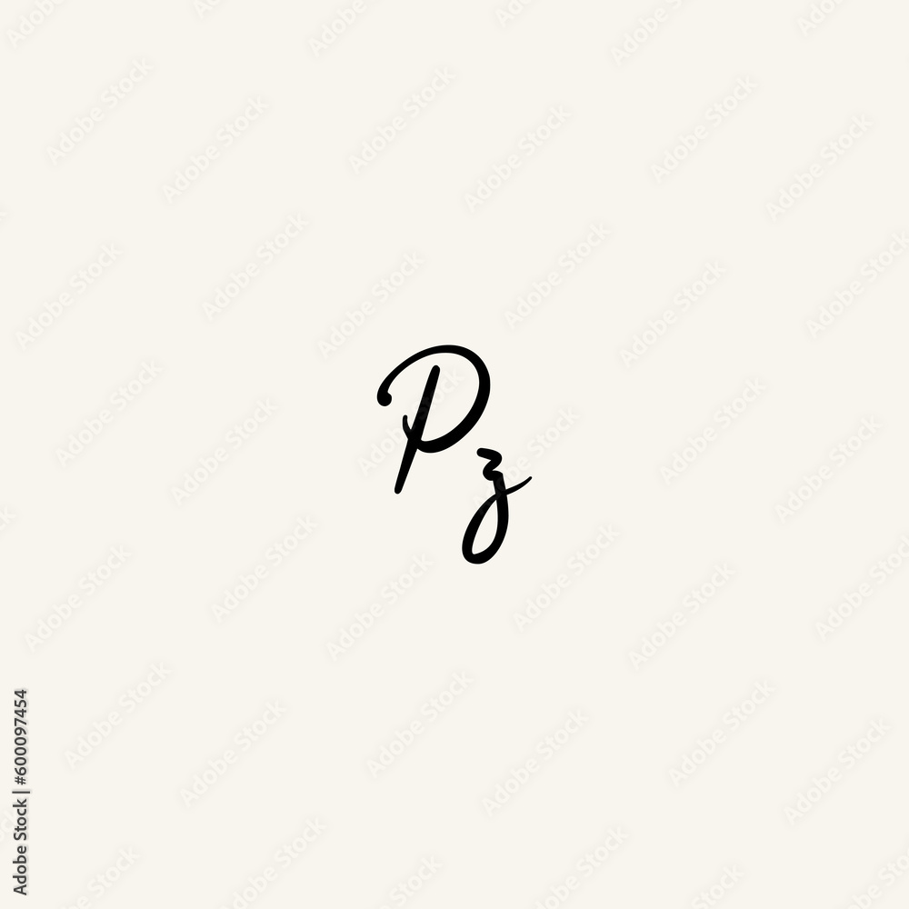 Obraz premium PZ black line initial script concept logo design
