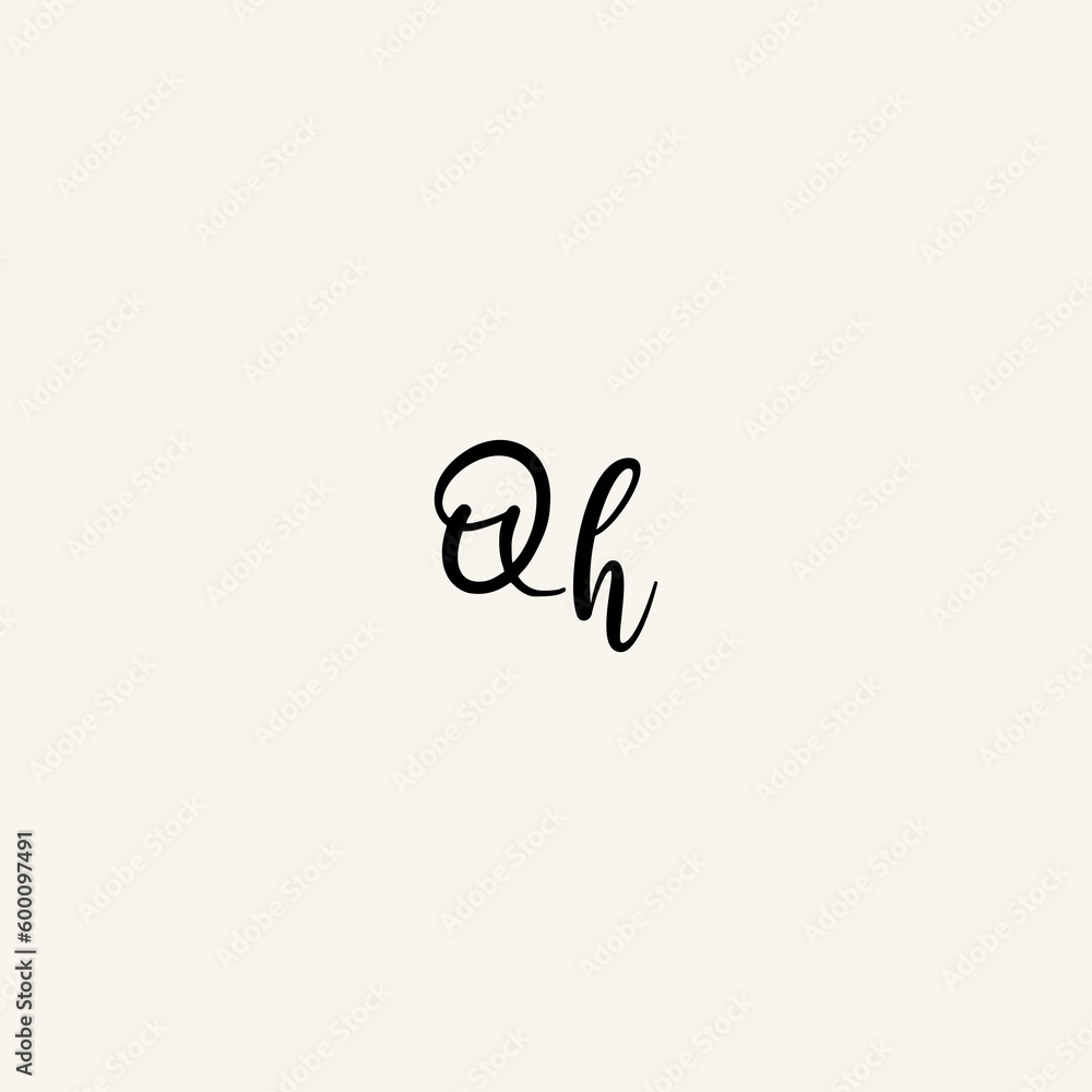 QH black line initial script concept logo design QH black line initial script concept logo design