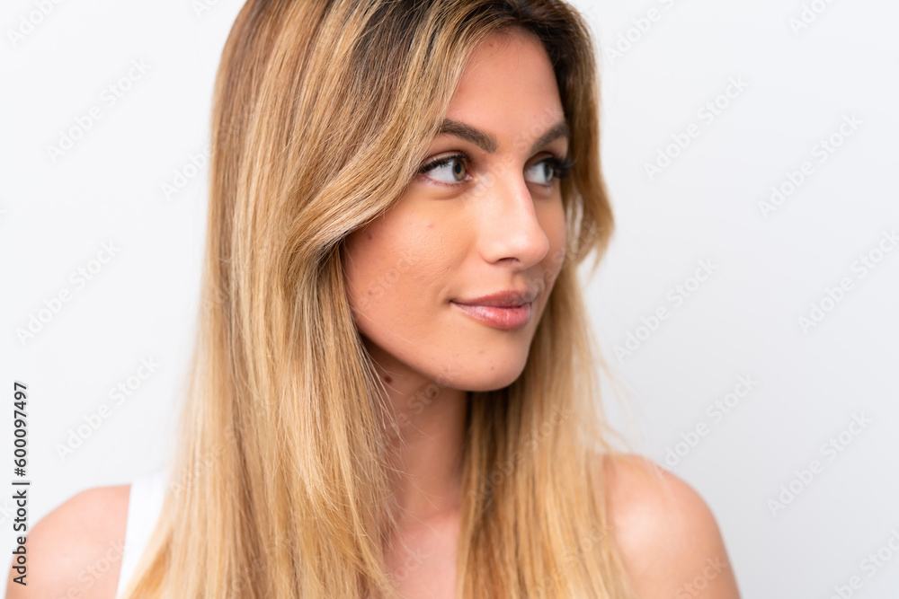 Young Uruguayan woman isolated on white background . Portrait