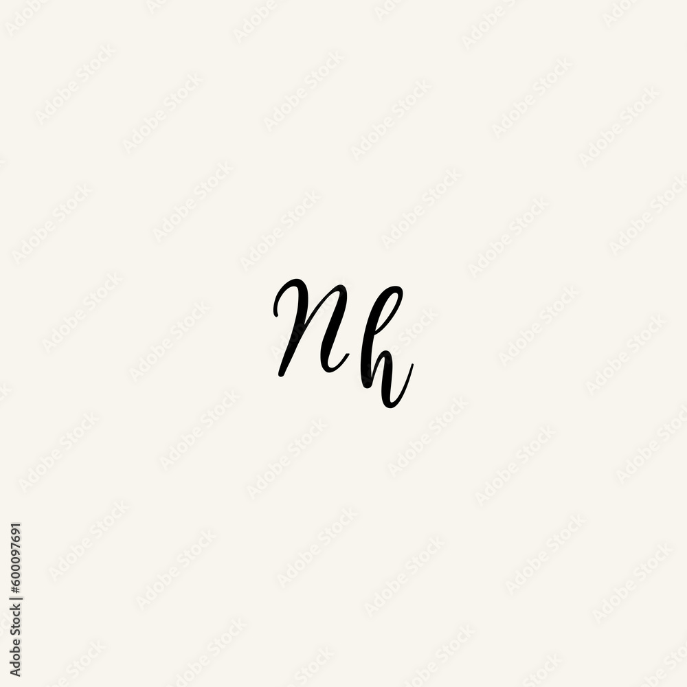 NH black line initial script concept logo design NH black line initial script concept logo design