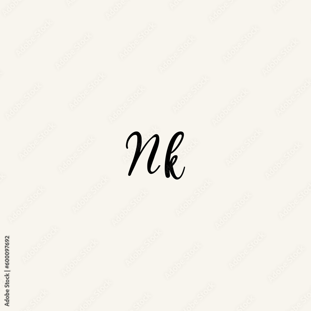 NK black line initial script concept logo design