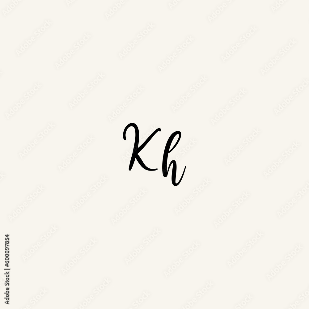 KH black line initial script concept logo design