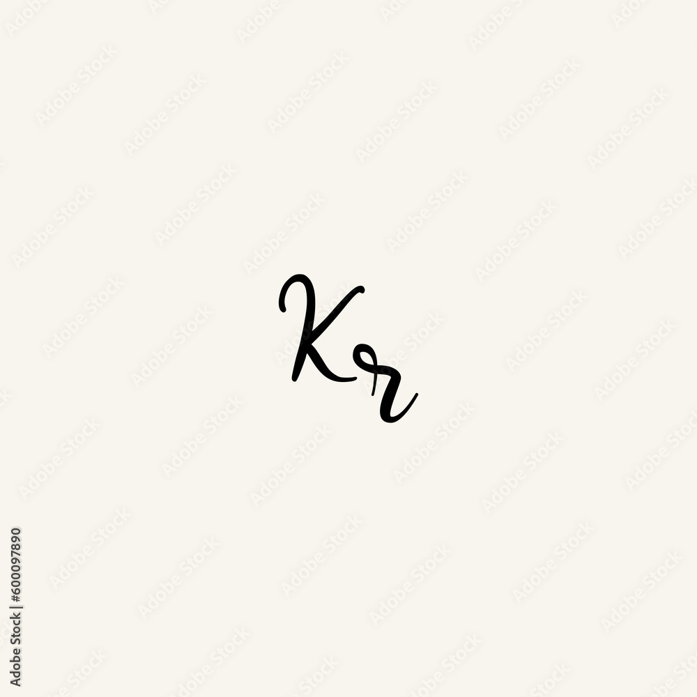 KR black line initial script concept logo design